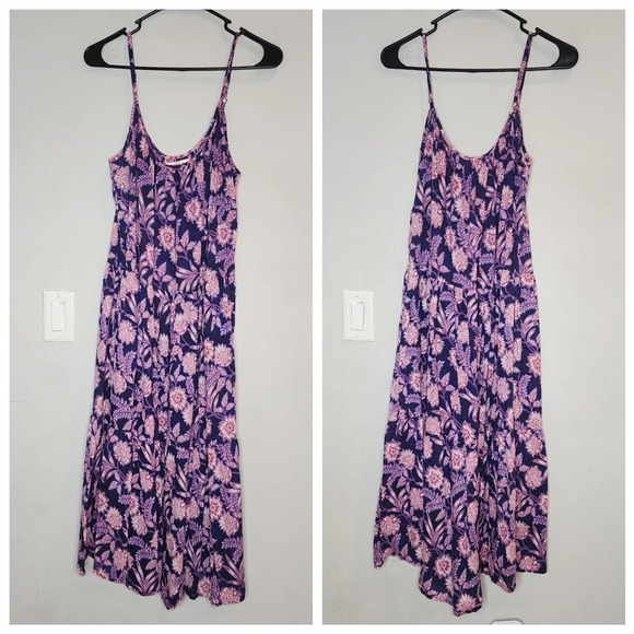 XiRENA Tierney Cotton Sleeveless Tiered Midi Dress Navy purple pink Sz M pockets - Picture 9 of 16